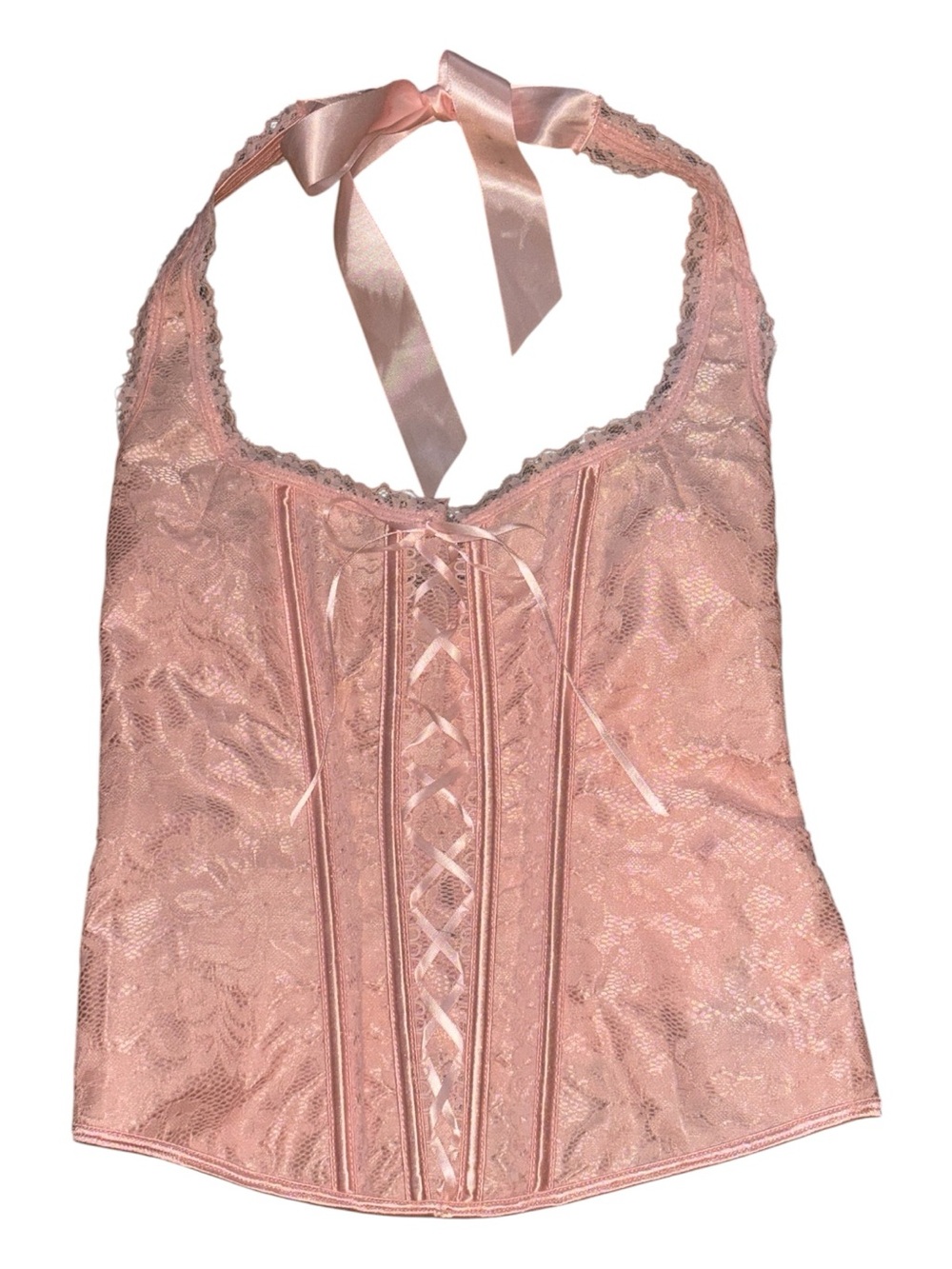 Adore Me Satin-Trim Lace Halter Corset in Pink Size M great condition